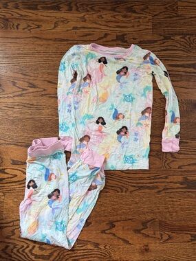 Little sleepies- Girls' Pastel Mermaid Print Pajama Set - Pink Trim| 7/8